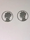 Pair Cut-Out Coin 10c Mercury Silver Dime 1945