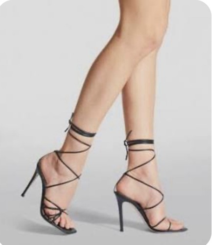 Gianvito Rossi Black Leather Open Toe Lace-up Heel Sandals Women's 37.5 US7.5 - Picture 3 of 10