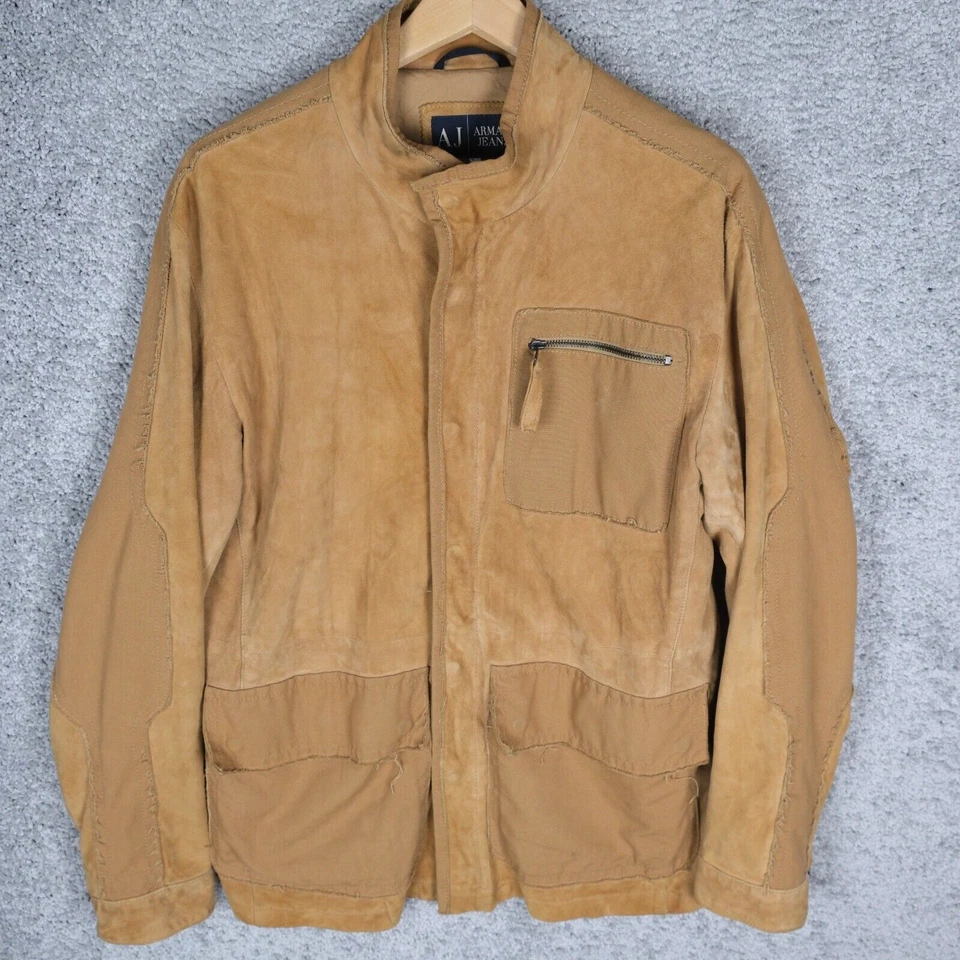 CHAQUETA DE CUERO ARMANI JEANS VINTAGE PARA HOMBRE talla 54 L ESTERA MARRÓN MUY NUEVA CREMALLERA AJ Foto 3 de 4