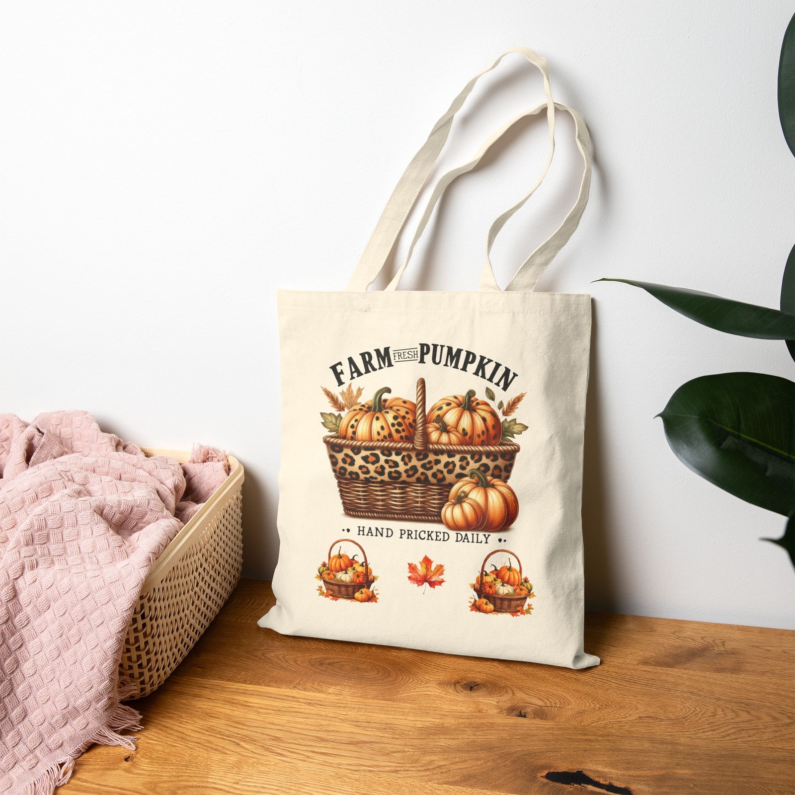 Farm Fresh Pumpkin Cotton Canvas Tote - Eco Reusable Market Bag  