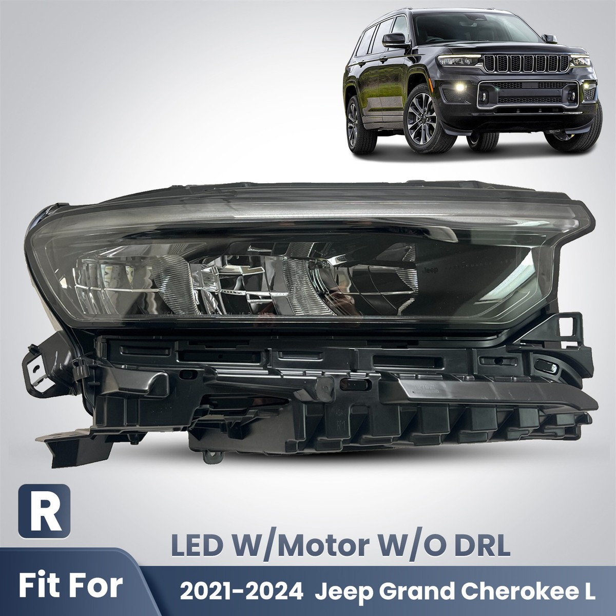 LED Headlight For 2021-2024 Jeep Grand Cherokee L w/Motor w/o DRL