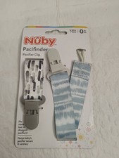 New Nuby 2-Pk Pacifinder Baby Pacifier Clips 1 Black White / 1 Blue White