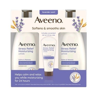 Aveeno Stress Relief Moisturizing Lotion Lavender Scent Set 18 fl oz & 2.5 oz