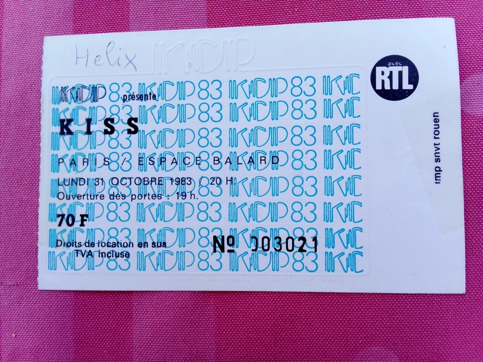 Kiss Billet De Concert RTL Paris Espace Balard Lundi 31 Octobre 1983 - Photo 1/2