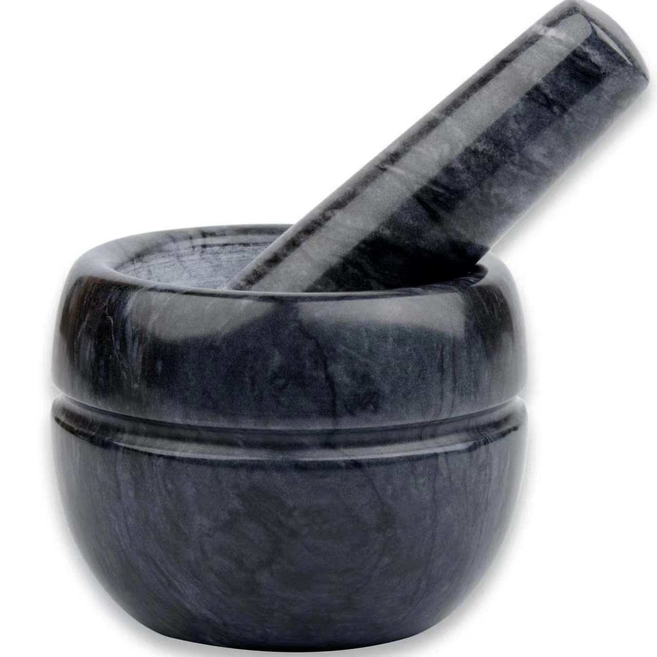 Mortar and Pestle Set Polished Natural Marble Stone Guacamole Molcajete Bowl ...