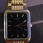 Seiko Quartz Vintage Gold Tone Rectangle Case Black Dial(Needs Battery)