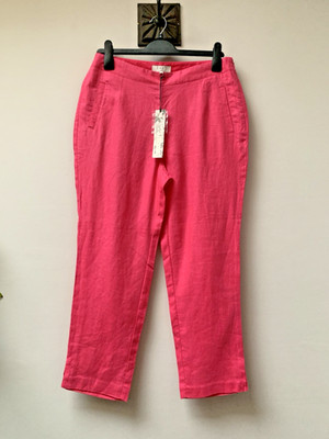 East 100% Leinen Hose Größe UK 16 Brandneu UVP 89£ High Waist Cropped Rosa