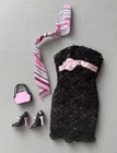 Mattel 2004 Fashion Fever Black Knit Dress Barbie Doll Outfit G8992 Pink Purse