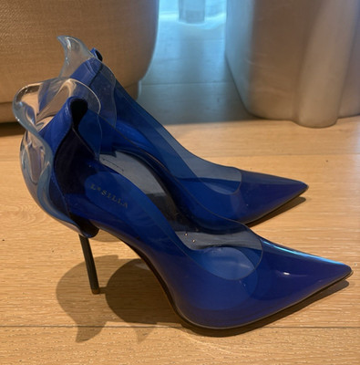 Le Silla Women s Blue/Clear PVC Pointed Toe Stiletto Pumps Slip On 8