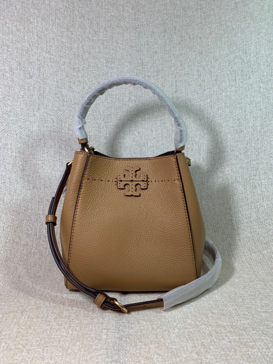 NEW Tory Burch McGraw Tiramisu Tan Leather Small Bucket Bag