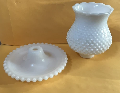 MCM Hobnaill Milk Glass Lamp Shade  Fitter Hurricane Shade And Base REPLACEMENTS