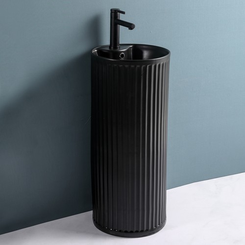 Ceramic Pedestal Sink Basin Ceramic Freestanding Bathroom Sink Vessel Black