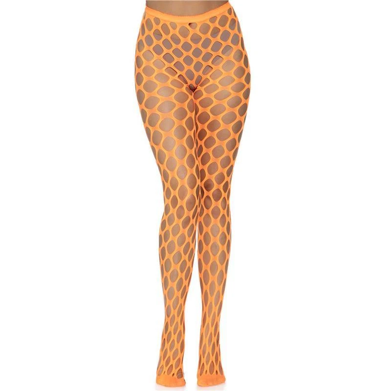 Sexy Damen Fishnet Netz-Strumpfhose Festival Neon Orange 34/36/38 #AC1385 - Bild 4 von 4