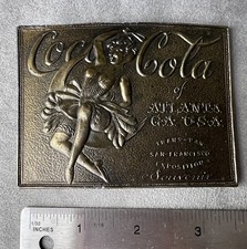Vintage Belt Buckle COCA-COLA Brass Trans-Pan San Francisco Exposition Souvenir