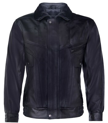 Mens Black Leather Bluson Jacket Classic Nappa Tailored Bomber Jacket