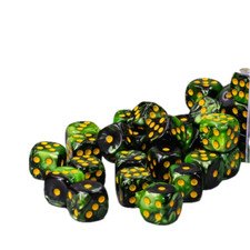 12MM 36 count GRASS GREEN  BLACK with GOLD PIPS D6 DICE Set Brand New ND-3302