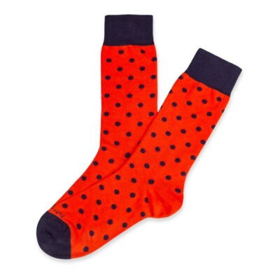 Men's Fahrenheit Red & Navy Polka Dot Sock Cotton Blend -Made in Italy 