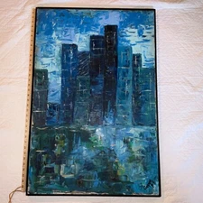 VINTAGE abstract original hand painted oil PAINTING cityscape landscape Cooper 