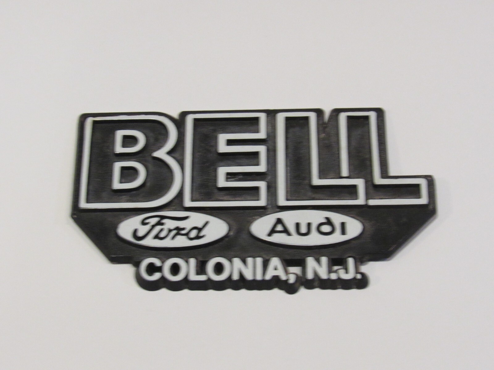Vintage Bell Ford Colonia New Jersey Plastic Dealer Badge Emblem Tag