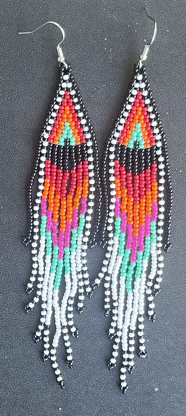 Boho Native Tribal Multicolor Seed Bead Fringe Tassel Long Earrings Exquisite Design