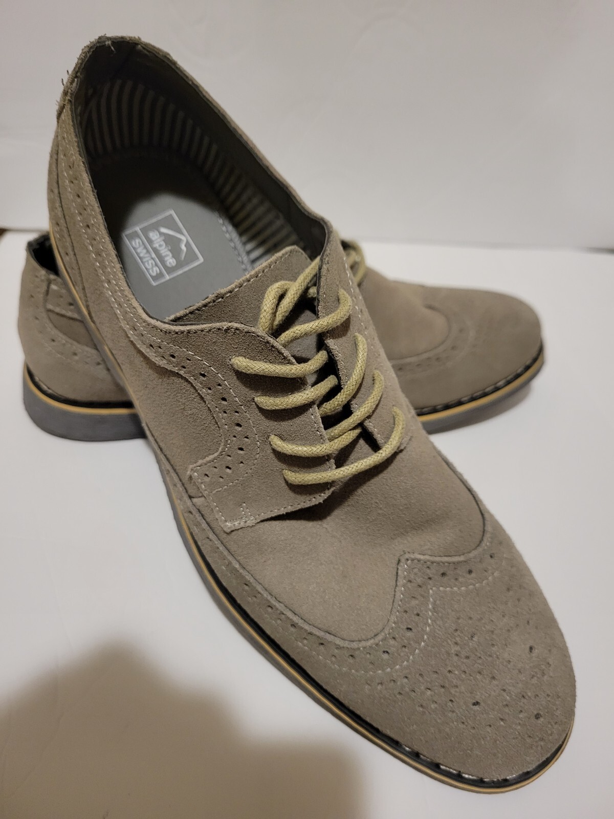 SAOLA Abito da uomo svizzero alpino grigio originale pelle scamosciata brogue stringato Oxford taglia 9