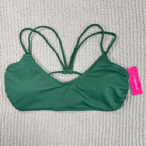 Xhilaration Strappy Bikini Top XL Olive Green Ribbed Swimsuit Tie Back NWT New