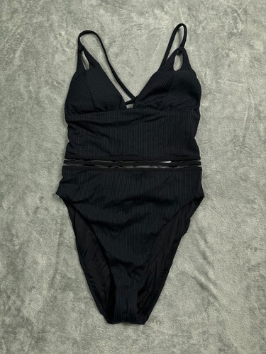 NWT One Piece Swimsuit Womens Medium Black ISABELLA ROSE Queensland High Leg