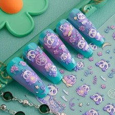 5D Embossed Purple Panda Designs Nail Art Vinly Decals Stickers + Free Nail Tool