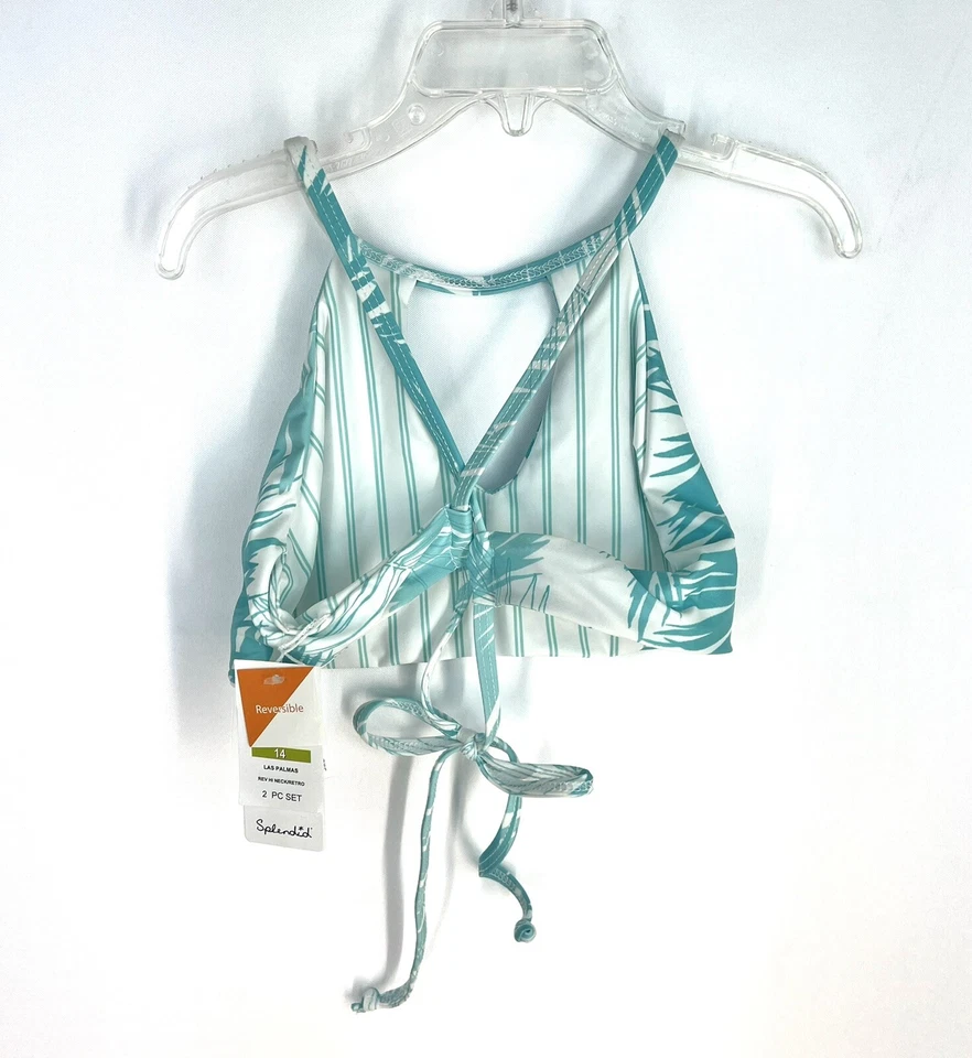 Espléndido conjunto de bikini reversible azul/blanco cuello alto para niña talla 14 Foto 3 de 4