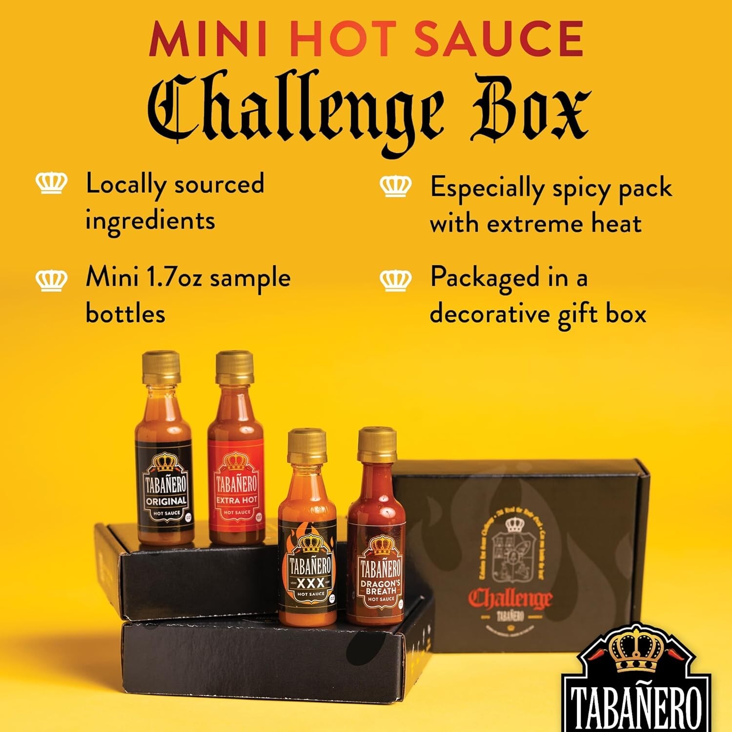 Mini Hot Sauce Challenge Gift Set by Tabanero, Variety Sampler (4Pack