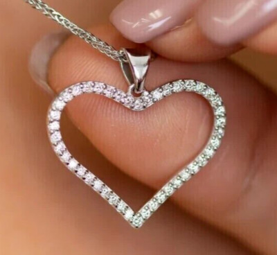 1.58ct VVS Natural Moissanite Women's Open Heart Charm Only Pendant 925 Silver