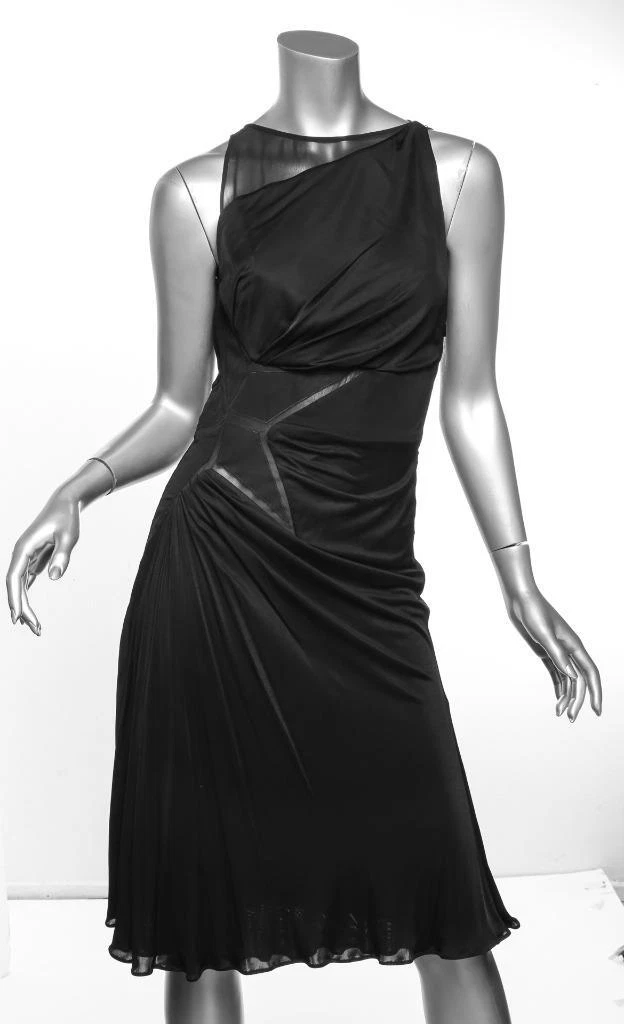Versace — VERSACE Womens Black Sheer STAR Knee-Length Sleeveless Draped Dress IT42 US6