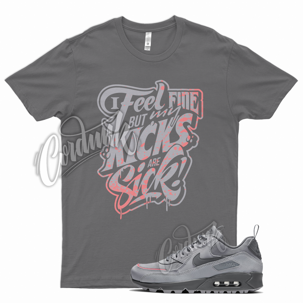 Grey SICK T Shirt for Air Max 90 Surplus Wolf Cool Pink Salt Gray