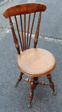 Antique Wood Piano Bench Stool Seat With Back Rest Glass Claw Feet Circular Seat