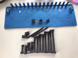 LOT OF 5/16” THREADED HOLD DOWN STUDS + ACCESSORIES 5/16" , With Wall Rack