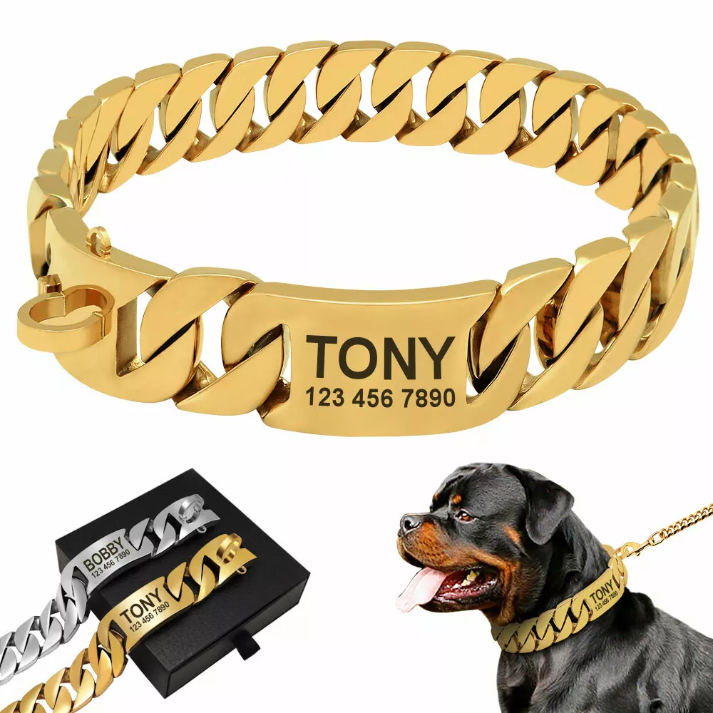 Personalized Dog Chain Collar Luxury Cuban Link 18K Heavy Duty Custom Pet  Name