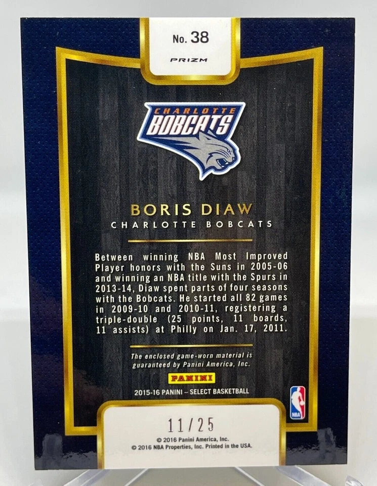 Boris Diaw 2015-16 Select Tie Dye Prizm Throwback Juego Usado 4 Colores Parche #11/25 Foto 2 de 4