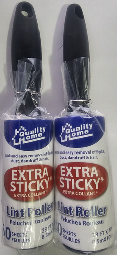 Quality Home 60 Sheets Lint Rollers for Hair Extra Sticky, Pet Hair Remover 2 Ct