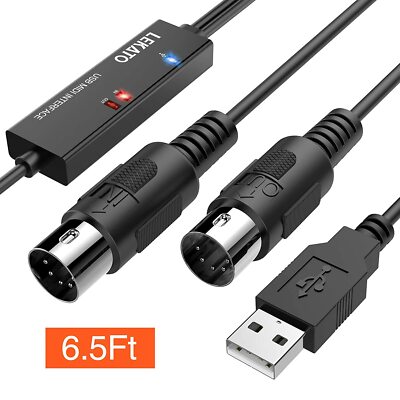 LEKATO MIDI to USB Cable Interface Adapter 6.5ft for Keyboard PC Mac Windows