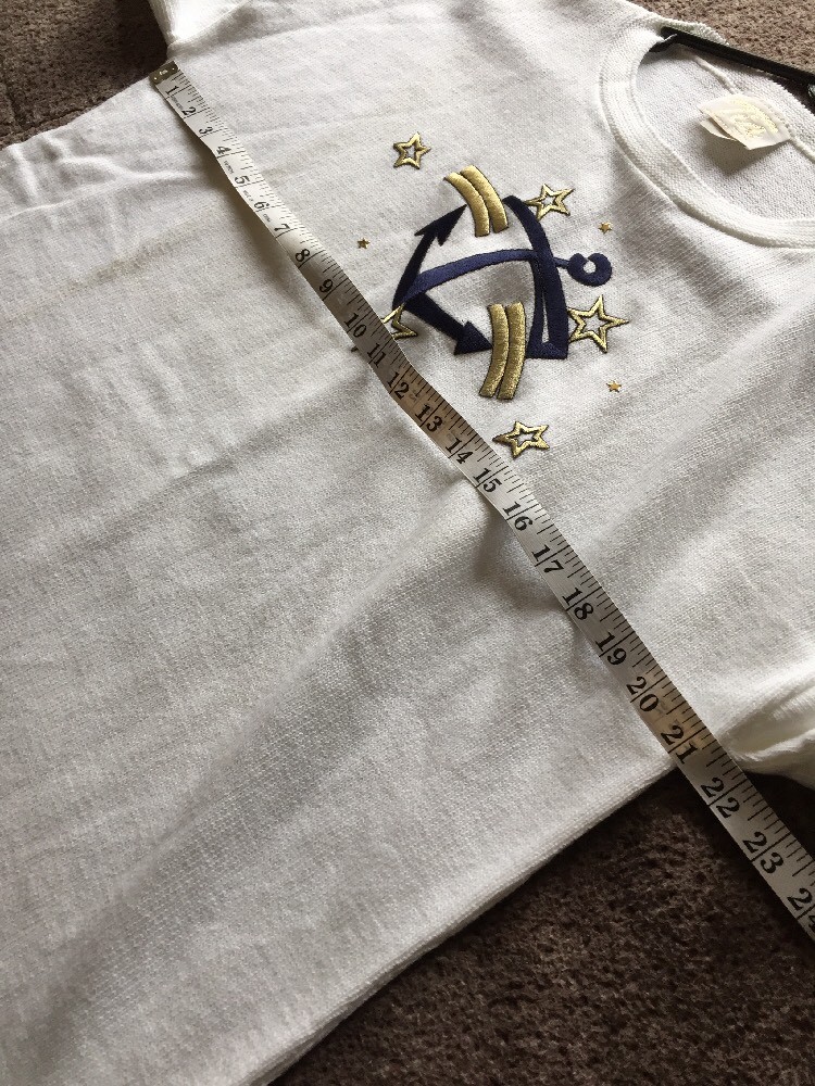 Tia Designs Sweater White/ Blue Anchor Stars Small Vintage View 6