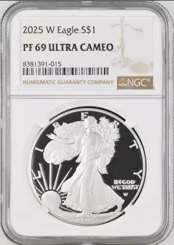 :2025-W S$1 AMERICAN EAGLE SILVER 1OZ PROOF NGC PF69UC ULTRA CAM HIGHEST GRADES