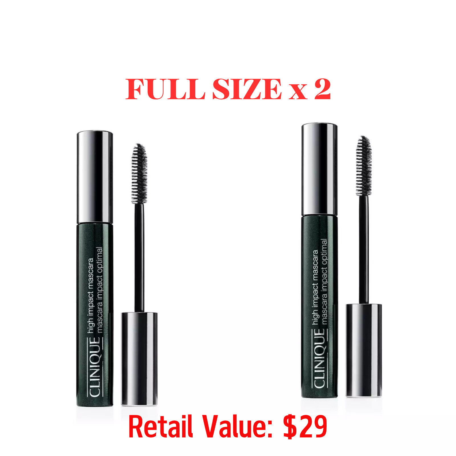 2 x Clinique High Impact Mascara 01 Black 0.28 oz/7ml Full Size