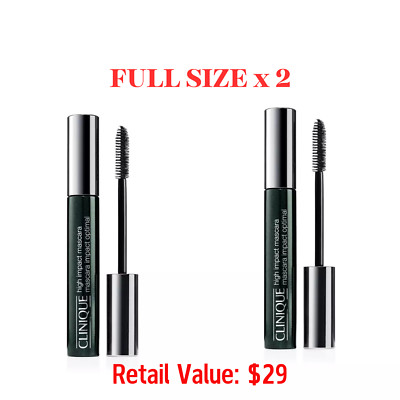 2 x Clinique High Impact Mascara 01 Black 0.28 oz/7ml Full Size