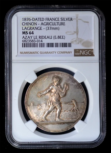 NGC MS64 1876 France Republic "Chinon Agricultural Show" silver Medal Paris mint