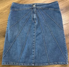 Vintage Sunburst Denim Blue Jean Pencil Midi Skirt Long Modest Size 12 Nice
