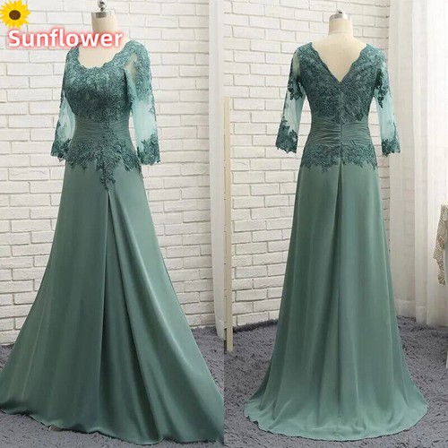SMALAKAM Teal Lace Mother Of The Bride Dress - Half Sleeve Formal Floor Length Gown Size 14