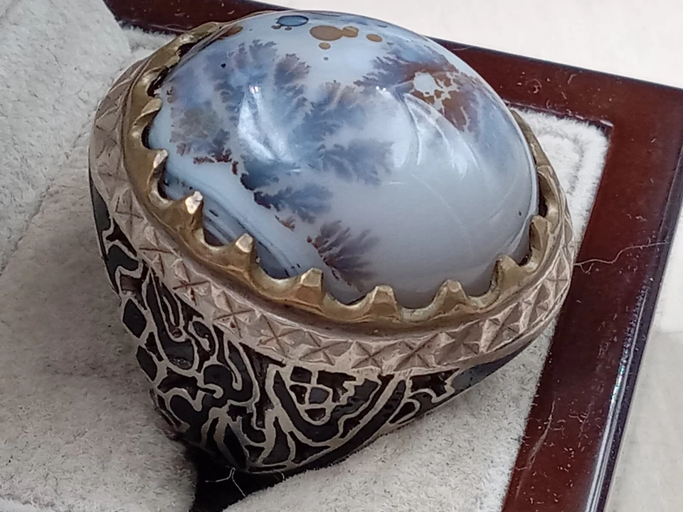 Anillo de plata esterlina con sello para hombre con cabujón ágata en ajuste de bisel: S 11,5 Foto 3 de 4