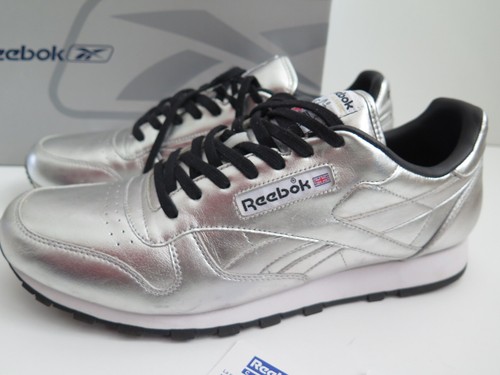 Reebok Classic Clean Metallic Silver Leder Sneaker Schuhe Trainers EU 47 / UK 12