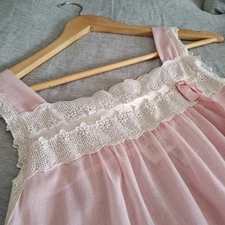 VTG 60s CHARACTER Pink Peignoir Set Robe & Nightgown Semi Sheer Grandma Core M