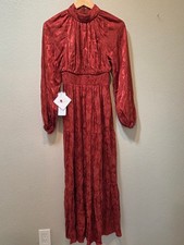 Azazie Atelier Brianna Rust Silky Jacquard Maxi Dress